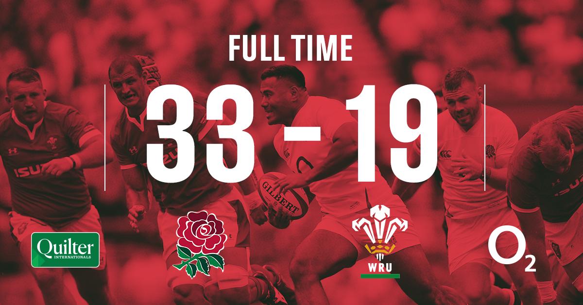 It's full time at Twickenham and England have beaten Wales in the opening match of the 2019 #QuilterInternationals 🌹

#ENGvWAL #CarryThemHome