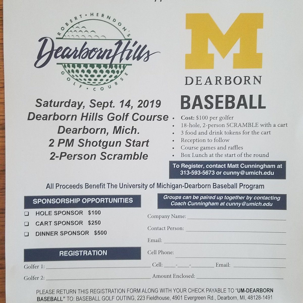 MichStrat's tweet photo. Don't miss out on this great event to support UM-Dearborn baseball. Sign up now. https://t.co/mZz79IQqwF