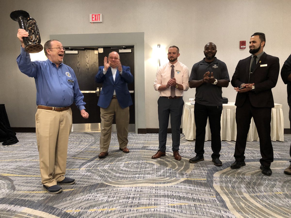 Staff from <a href="/Hyatt/">hyatt</a> in Albany, NY honors our retiring Executive Director Dr. Steven Schopp with a miniature replica of his euphonium. This honors the long relationship they’ve had in hosting the annual NYS Summer Music Conference. <a href="/CBS6Albany/">CBS 6 Albany - WRGB</a> @GannettAlbany @SPECNewsAlbany