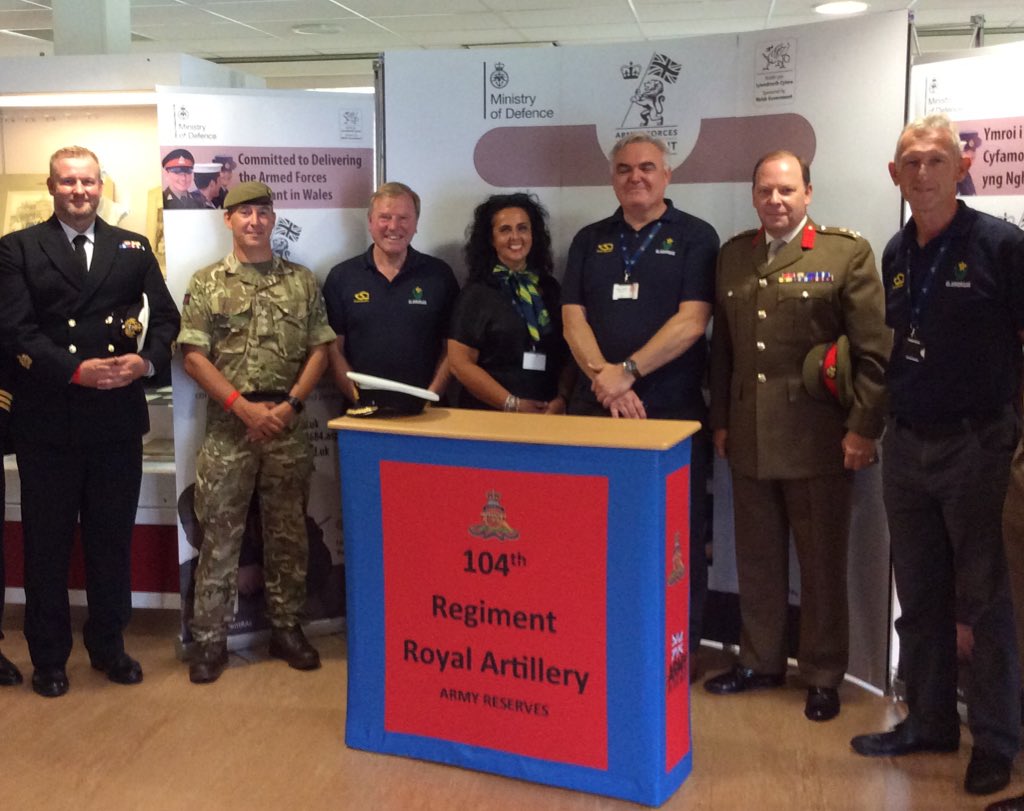 What a great way to spend a sunny afternoon! We’re <a href="/SophiaGardens/">Sophia Gardens</a> today with <a href="/104RegimentRA/">104 Regiment RA</a>, to watch some cricket &amp; sign the #ArmedForces Covenant. <a href="/GlamCricket/">Glamorgan Cricket 🏆</a> are fantastic hosts! Their Chief Executive, Hugh Morris, pictured here with <a href="/ArmyComd160X/">Commander 160th (Welsh) Brigade</a>, Brigadier Alan Richmond OBE