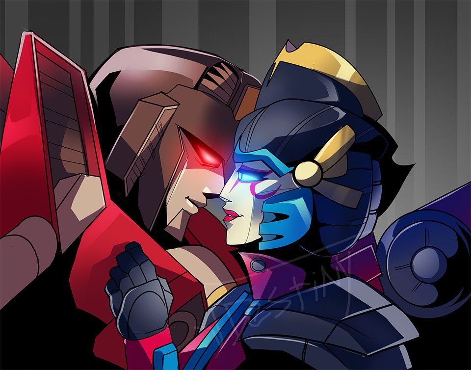 Drawing I made for <a href="/AileinDuinn/">Jeanne</a> of starscream and windblade for #Windscreamweek! Thank you again for commissioning me :)