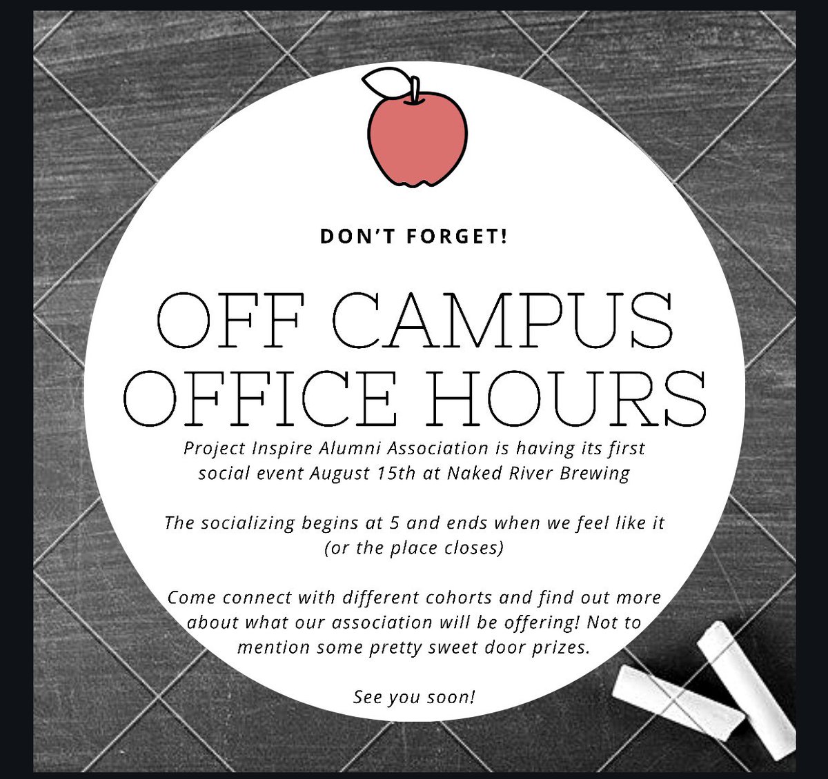 AlumniPi's tweet photo. Come take a break with us this coming Thursday! A great chance to connect with other @inspiretn alumni as we close out our first full week of school! See ya there! https://t.co/KMNDDShSxt
