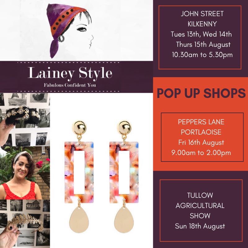 Guys this is where I'll be popping up with my accessories this week....I'm in John Street Market, Kilkenny Tues, Wed &amp; Thurs, then Peppers Lane, Portlaoise on Friday and Tullow Agricultural Show on Sunday 18th. Can't wait for a busy busy week 🤗😍
Happy Styling xx #popupshop