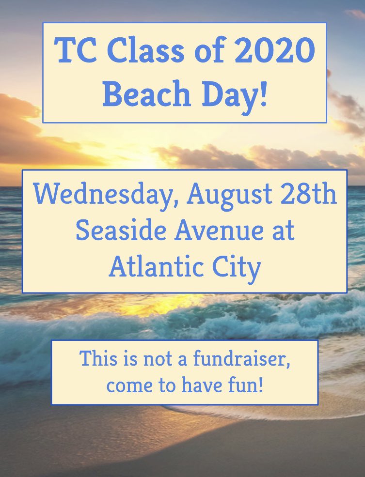 TCHSclass2020's tweet photo. TC Seniors Beach Day! Seaside Ave is a nice beach at AC with limited free parking. Spread the word! https://t.co/2qpazaM52g