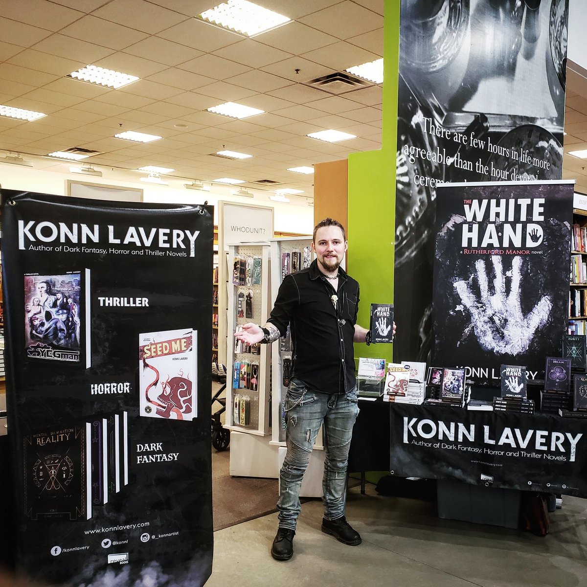 konnl's tweet photo. Calgary!
Im set up and ready for signing at Indigo Signal Hill from now until 4pm.
Drop by and say hi! Learn about The white Hand @RutherfordManor novel
#author #yyc #bookSigning #yycWrites #theWhiteHand #rutherfordmanor #mentaldamnation #yegMan #seedMeNovel https://t.co/FeF0FmAkRn