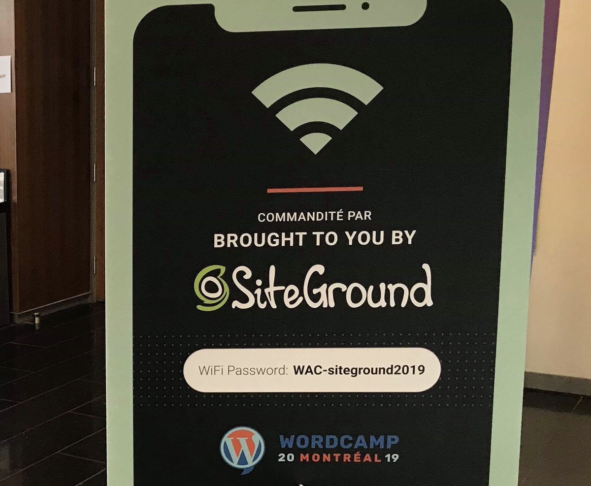 Merci <a href="/SiteGround/">SiteGround</a> pour le wifi! #WCMTL 
- - - -
Thanks to <a href="/SiteGround/">SiteGround</a> for the wifi 🙂