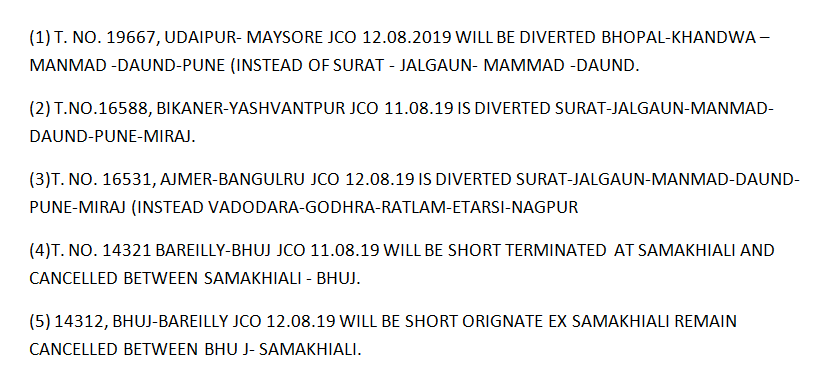 NWRailways's tweet photo. DUE TO HEAVY RAINFALL &amp; WATER LOGGING/ LAND SLIDE ON OF CENTRAL RAILWAY AND HUBBALLI DIVISION (SOUTH WESTERN RAILWAY), FOLLOWING TRAINS ARE SHORT TERMINATED, SHORT ORIGINATED, DIVERTED       #NWRupdates https://t.co/A6jXHt7jpf