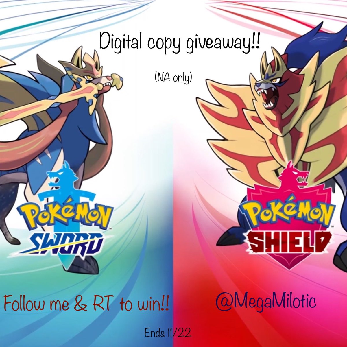 MegaMilotic's tweet image. Giveaway time! ⚔️🛡 Follow me &amp;amp; RT for a chance to win!! One lucky follower will receive a digital download code for either Pokemon Sword or Pokémon Shield on #NintendoSwitch! (Ends on 11/22, NA only) 

✨Comment which version you would like✨