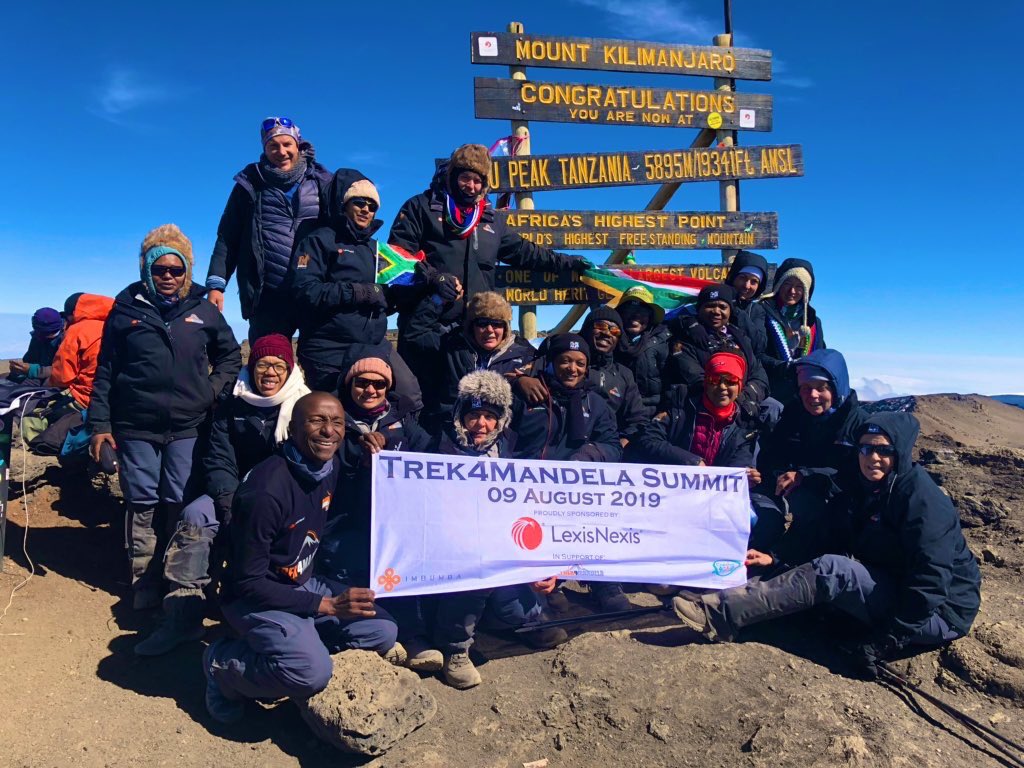 CyrilRamaphosa's tweet photo. A very warm welcome back to the #Trek4Mandela team for their successful summit of Mount Kilimanjaro during their Women’s Day climb for Dignity &amp; Social Justice. The aim of the expedition is to raise funds to ensure that 1 million girl children don’t miss a day of school. https://t.co/UC2tkH649S