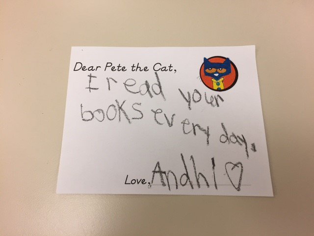 friscolibrary's tweet photo. Pete the Cat got so many sweet letters from his fans last month! Here are just a few of his favorites. #PetetheCat #WritingStation #FriscoWrites https://t.co/TraHaLDccl