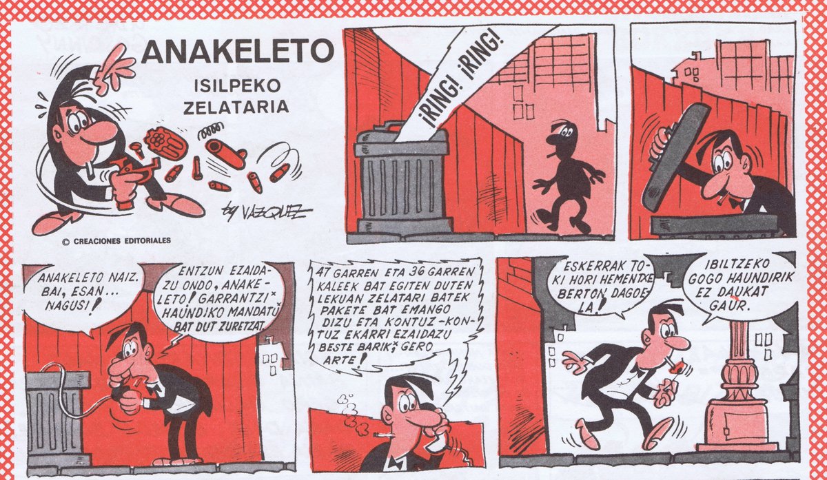 Javikinkman's tweet photo. "Anacleto", de Vázquez, fue uno de los personajes de Bruguera licenciados, a través de la agencia "Creaciones editoriales", para el mercado euskaldún en los primeros años de la revista infantil/juvenil "Kili-Kili".

1979 https://t.co/YQqEyRW7De