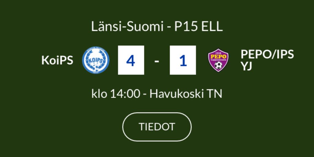 KoiPS_P04's tweet photo. P15 ELL Jatkosarja
KoiPS - PEPO/IPS YJ 4-1 (2-0)
#koips #koipsvantaa #palloliitto https://t.co/VeSwgbOtyi