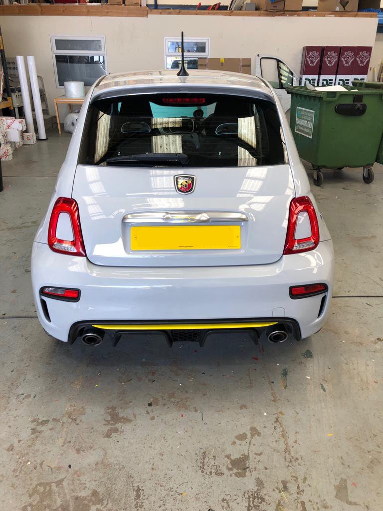 DigitalDeadline's tweet photo. A great set of yellow vinyl highlights to this fantastic pale grey @FIAT_UK  @AbarthUK.  #iwrappedthis in @AveryDennison Supreme Vinyl. Give us a call to find out how #wevegotitcovered for your pride and joy 01664 410088 https://t.co/FVGH0hKCrQ