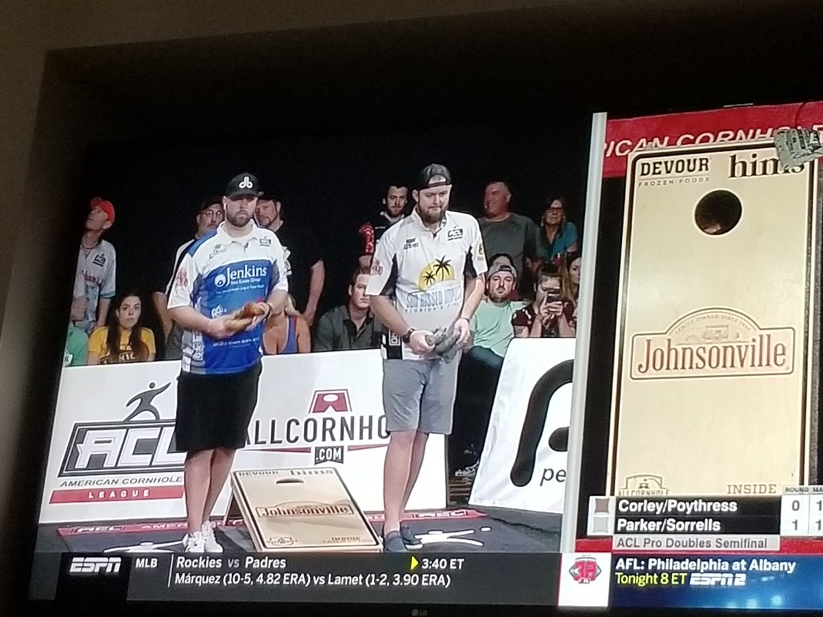 Dvinc55's tweet photo. Shout out to Jay and Tyler on there great run to get to play on ESPN!! #aclfinal2018 #Johnsonsonville #iplaycornhole https://t.co/IpGtSkB6Yd