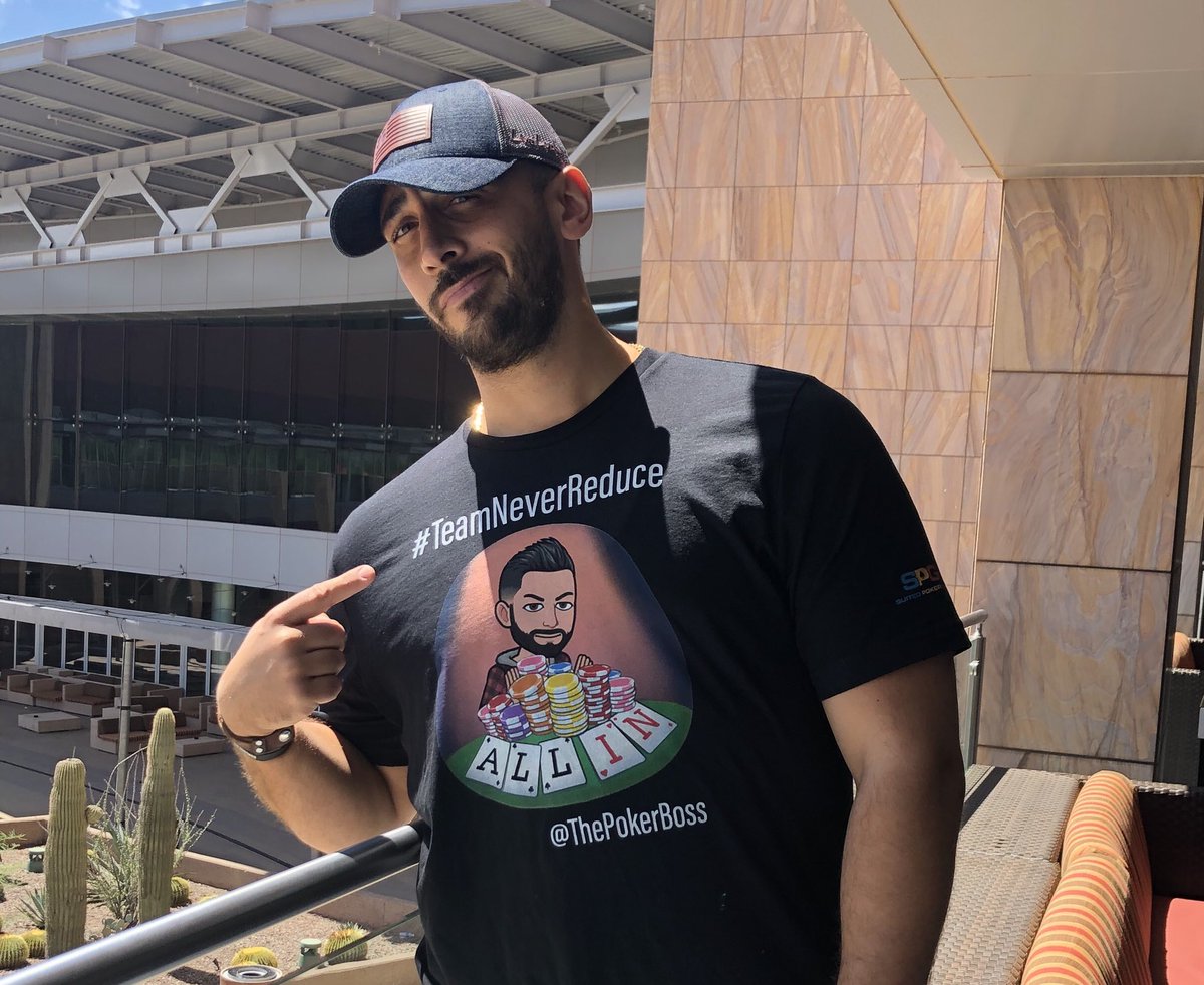 ThePokerBoss's tweet photo. Showcasing my new favorite shirt @TS_Resort @AZStateChamp thanks to my friends at @SuitedPokerGear.
#TeamNeverReduce https://t.co/TlX0bsCe5P