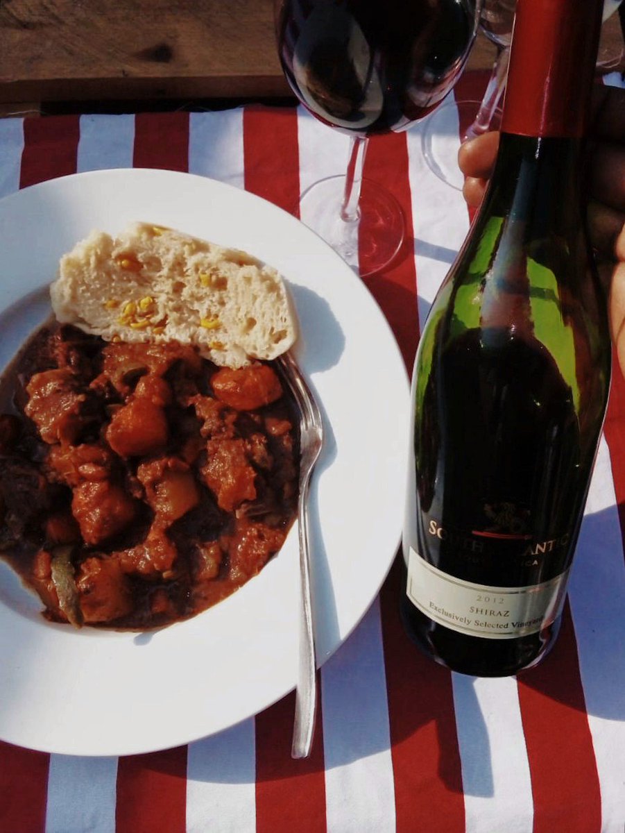 Lunch today was a slow cooked beef stew with corn dumpling. We enjoyed it with some delicious #southatlantic Shiraz by <a href="/SimonsvleiWines/">Simonsvlei Wines</a>