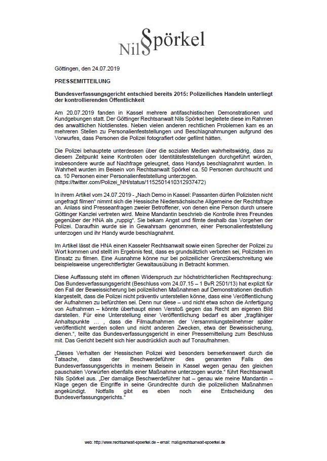 beobachtung_goe's tweet photo. 2/2 Hintergrund sind die vermehrten Behinderungen unserer Arbeit durch die Polizei insb. aufgrund § 201 StGB, sowie pol. Maßnahmen in Kassel gegen filmende Demonstrant*innen. Hierzu bereits eine PM von RA Spörkel, der bei #ks2007 für den EA vor Ort war. @zeitonline @cilip_de https://t.co/9BGdt9IVC1