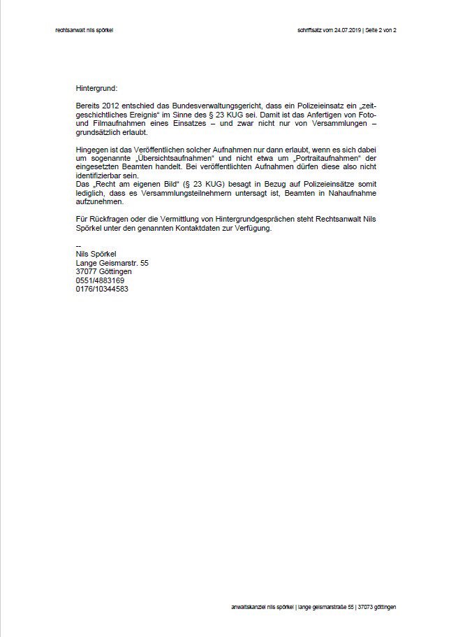 beobachtung_goe's tweet photo. 2/2 Hintergrund sind die vermehrten Behinderungen unserer Arbeit durch die Polizei insb. aufgrund § 201 StGB, sowie pol. Maßnahmen in Kassel gegen filmende Demonstrant*innen. Hierzu bereits eine PM von RA Spörkel, der bei #ks2007 für den EA vor Ort war. @zeitonline @cilip_de https://t.co/9BGdt9IVC1