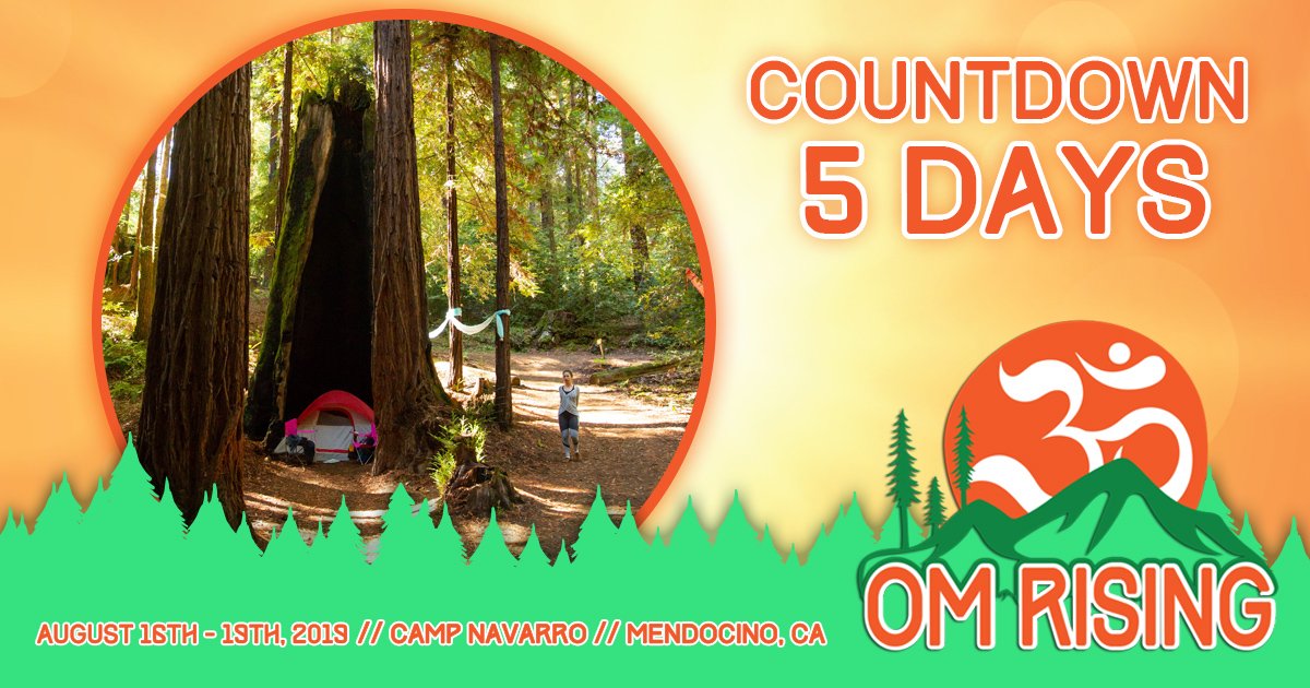 OmRisingFest's tweet photo. We're only 5 Days Away from OmRising Gathering 2019! Have you rounded up your crew, grabbed your tickets, and checked out the accommodations available at https://t.co/dnCSqXRBfd? Now's the time! 🕉 https://t.co/lMoPlDai1k