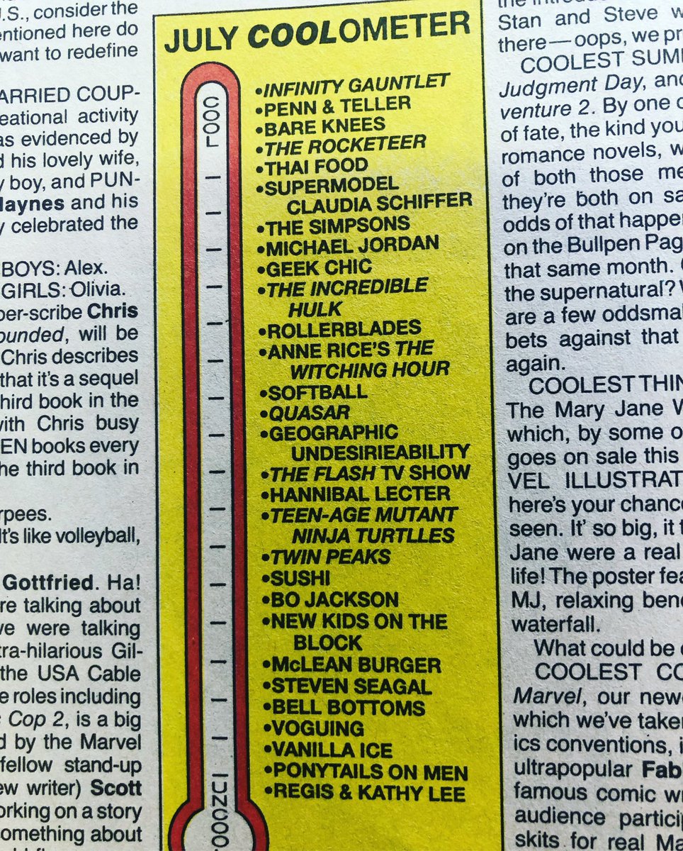 realcrowsong's tweet photo. #marvel #bullpenbulletin #coolometer somethings change, but as this coolometer from sept. 1991 some things stay the same, like vanilla ice and Steven segal. #90s #coolometer #spiderman #vanillaice https://t.co/FzxooUjBqn