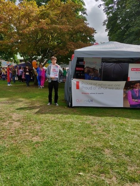 PPUtoday's tweet photo. .@PrideinSurrey, please withdraw your untrue claim that people resisting #BAE sponsorship did not enter the event. Here, for example, is a picture of Tim Rosson at the event you say he wasn't at. https://t.co/oqmdxxBwgT #DropBAE #NoPrideinWar https://t.co/j2IEKDiWKW