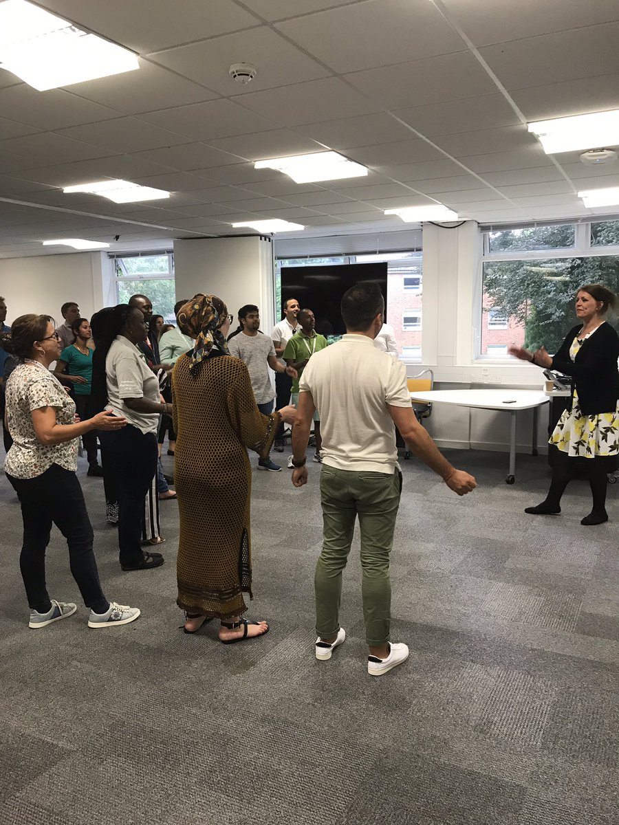 UniLeicBusiness's tweet photo. The penultimate day of the 2019 #LeicesterMasterclass involved laughter yoga, singing, organisational change and how to build a business school #ulsb #business #laughter #yoga #distancelearning https://t.co/Wl2kFe9Fs8