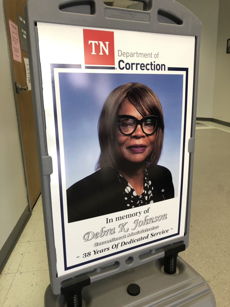 chrisluthertv's tweet photo. Department of Corrections employees brought out this poster in honor of Debra Johnson.
She served for 38-years in the TDOC and moved to Lauderdale County to take the prison administrator job a few years ago. #DebraJohnson https://t.co/NKfApjbysR