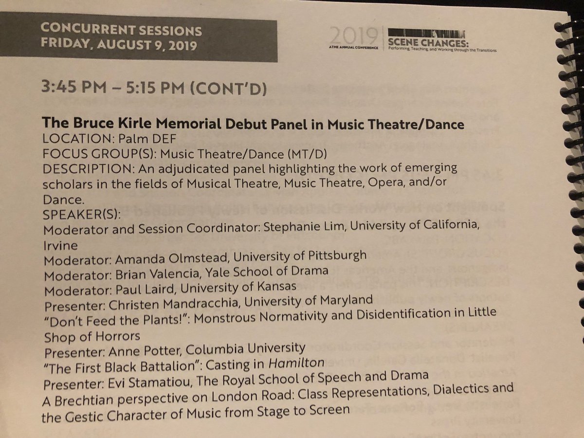 EviStamatiou1's tweet photo. First time at @ATHE2019 presenting at the Bruce Kirle panel for emerging scholars. Grateful to the #musicaltheatre focus group for their generosity and @CSSD_Research for supporting my traveling. Amazing conference overall #athe2019 https://t.co/t2R7vMtfGW