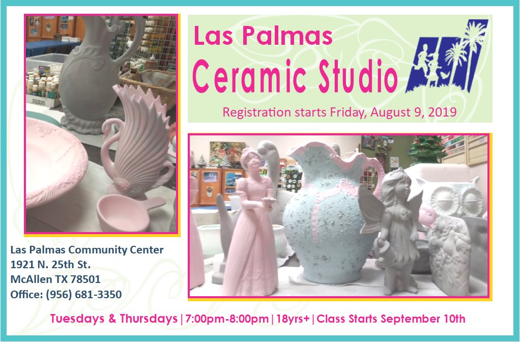 💫 Need a new hobby? Check out the Ceramic Studio at Las Palmas Community Center! Register at mcallenparks.net or in person at any of the 3️⃣ community centers. Classes start Sept. 10. 
#EnjoyMcAllen