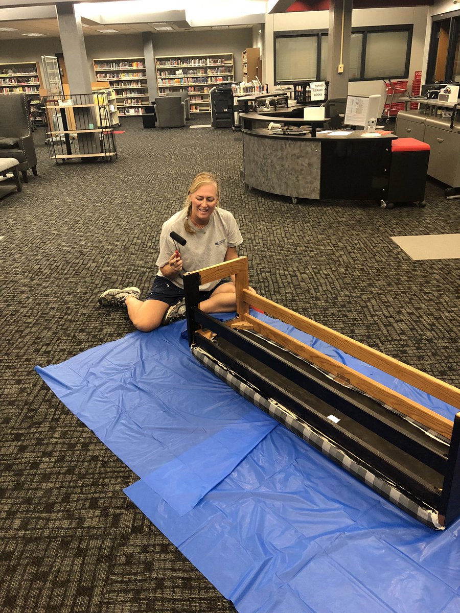 BCMSGuidance's tweet photo. Lots of teachers’ cars at Campbell today getting ready for 7th grade Transition Day and Srah Eckert, Media Specialist, is putting some finishing touches on the Media Center updates! https://t.co/rWUnamWOF3