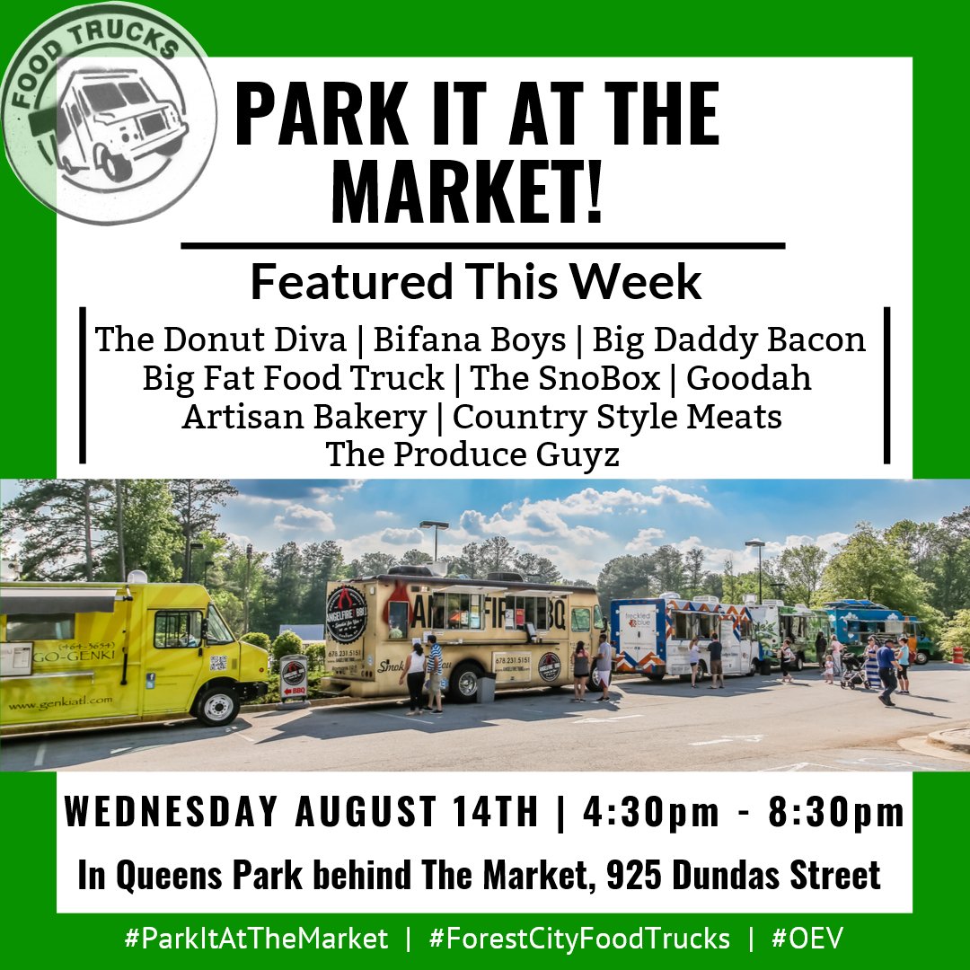 Looking for something to do on Wednesday night? Come down to Queens Park next to The Market and enjoy delicious food served by some of London's best food trucks. You can also pick up some groceries for the week from a few of our awesome vendors! #ParkItAtTheMarket #OEV #LdnOnt