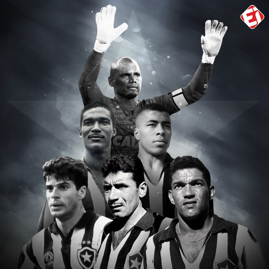 TNTSportsBR's tweet photo. GIGANTES! 
No dia dos 115 anos de futebol do @Botafogo é impossível não lembrar de alguns craques... 

Qual o maior ídolo do Glorioso? Diz aí! https://t.co/gIRXRi16eo
