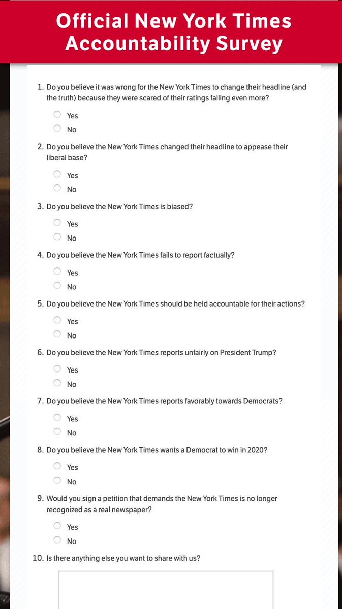 Trump email of day, where he attacked NY Times, including a poll just about them.