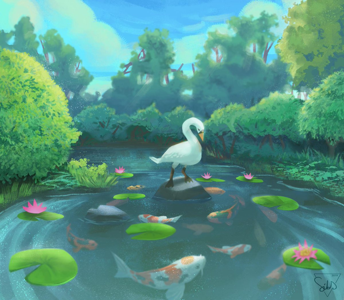 Sibbies29's tweet photo. A swan admiring its fish and chips, (w/o the chips) #goose #spoonfish #ghibli #koi https://t.co/F6pnQ7gdOR