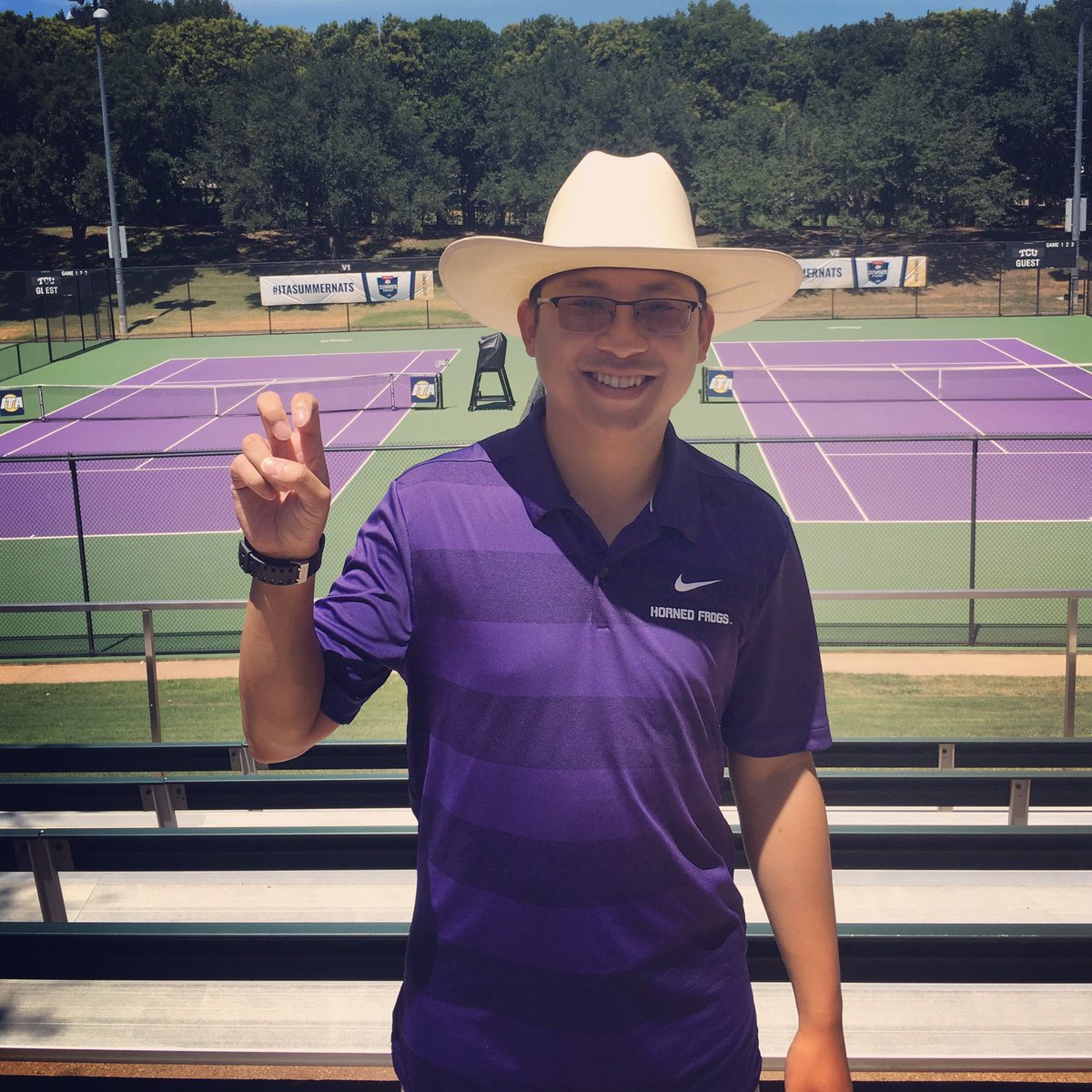 JonathanMPham's tweet photo. Day 3 of rocking this spiffy accessory for our tourney at TCU - had a few complements on my version of the “Roditi Hat”, but you can be honest and tell me whether I pull it off. 🤠 https://t.co/gzAkZTgfAK