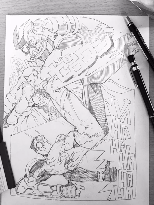 朝の落書き アクションが堪りません…楽しみだなあ 01氏とゲンム氏でした 