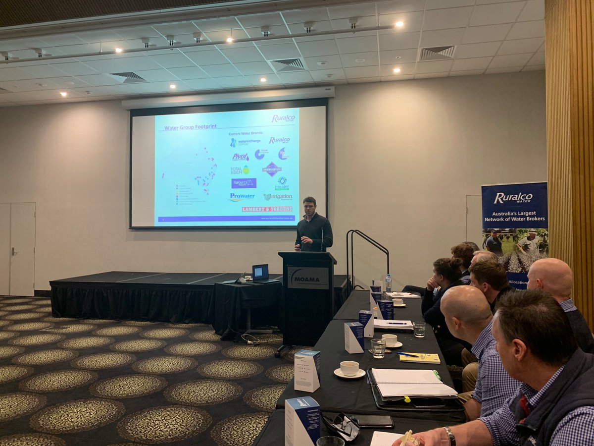 RuralcoWater's tweet photo. Ruralco Water last week hosted their Annual Conference in Moama, NSW. General Manager, Phil Grahame, alongside guest speakers, Alister Walsh of #Duxton, Matt Bryant of #Kilter, Todd Oakley of #WaterExchange and Hugh Campbell of #Ruralco provided presentations to a great turnout. https://t.co/ZwSqAKLxuF