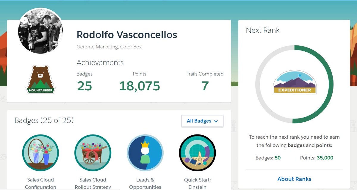 rovasconcellous's tweet photo. ADVENTURERโ
MOUNTAINERโ
EXPEDITIONERโณ
RANGERโณ
#Salesforce #SalesforceOhana #trailhead #trailblazer #trailblazerComunity https://t.co/gTxcftqF9z