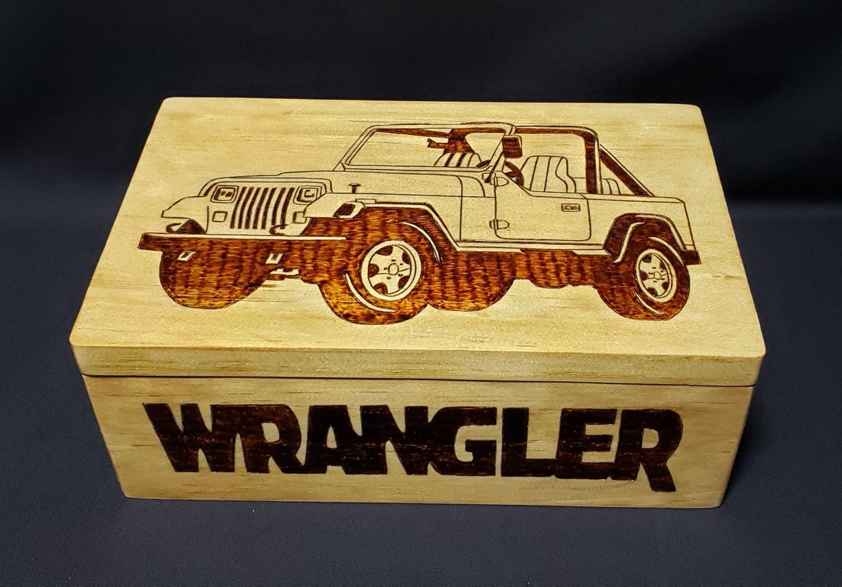 AnderWoodArt's tweet photo. #HandmadeWoodBox with detailed #JeepWrangler burned into the lid.. #JeepDesigns #WranglerDesign #Handmade #WoodBox #Jeep #Pyrography #WoodBurning #Woodburned #Gift #Keepsakes #Trinket #Birthday #Christmas #AndersonWoodDesigns #Etsy https://t.co/9tbk3v36e5 https://t.co/tfAzeDGWnr