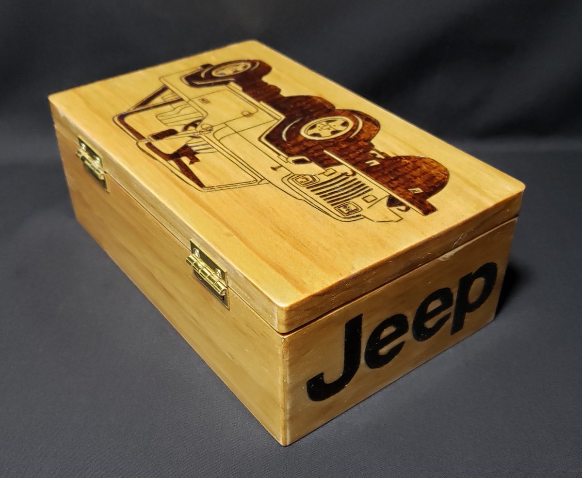 AnderWoodArt's tweet photo. #HandmadeWoodBox with detailed #JeepWrangler burned into the lid.. #JeepDesigns #WranglerDesign #Handmade #WoodBox #Jeep #Pyrography #WoodBurning #Woodburned #Gift #Keepsakes #Trinket #Birthday #Christmas #AndersonWoodDesigns #Etsy https://t.co/9tbk3v36e5 https://t.co/tfAzeDGWnr