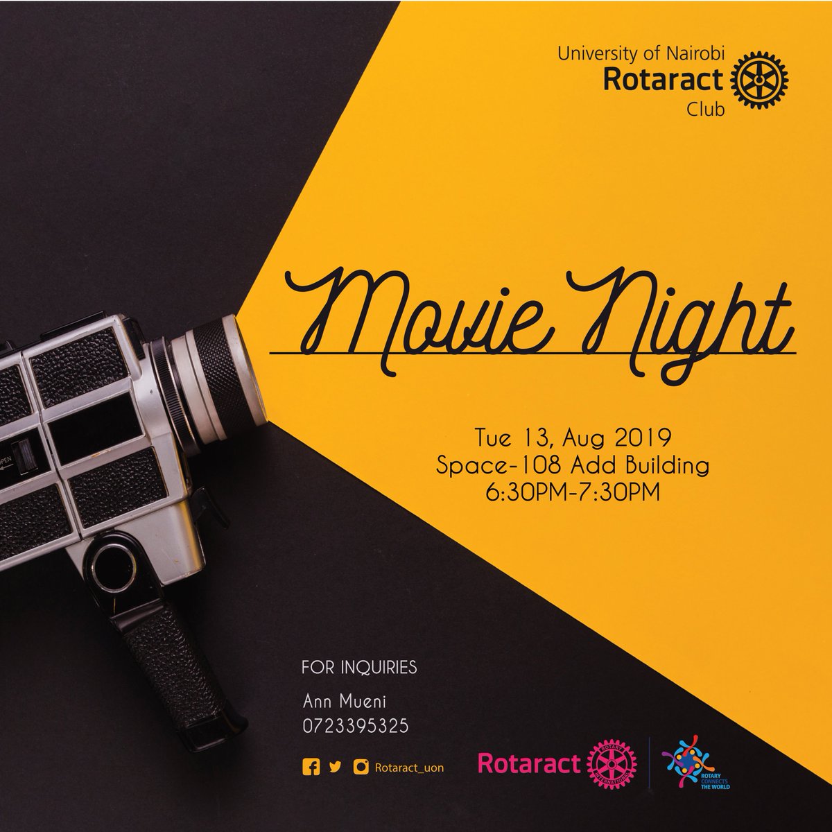 Hey there,
Its Movie-night this Two'sday  the !3th  😍🍿🍿…..feel free to join us and even better be sure to come with a friend...see you there..#wearerotaract