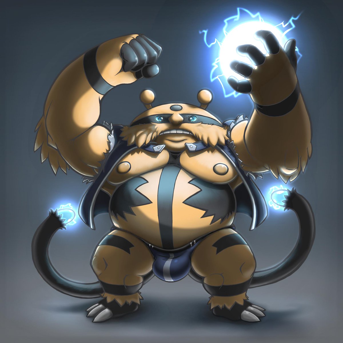 FerretyBurrett's tweet photo. Still practicing digital painting techniques on the down low -playing with lighting this time around. Here's an updated version of an oldie! #Electivire #PokeBara #Bara https://t.co/LydvN66jfP