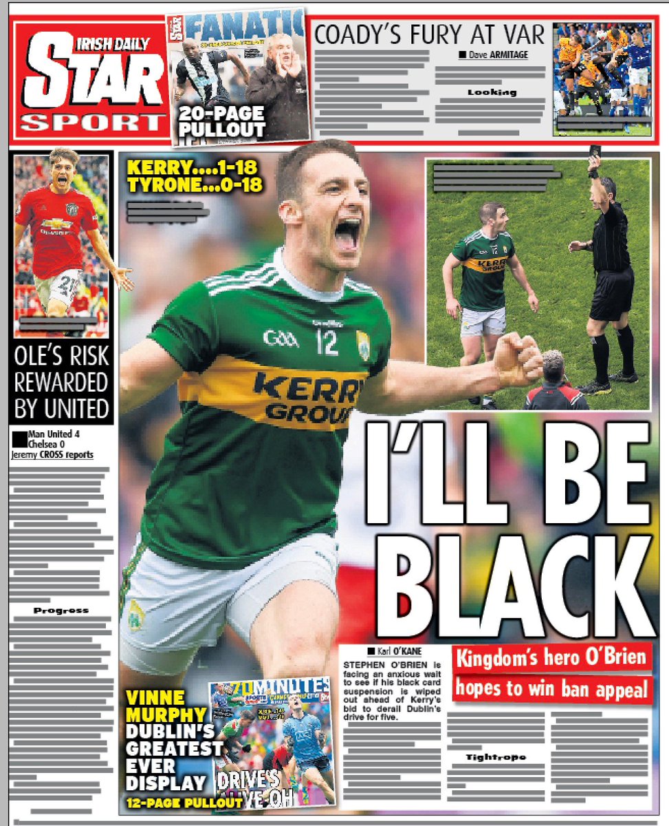 Monday's @IrishStarSport back page