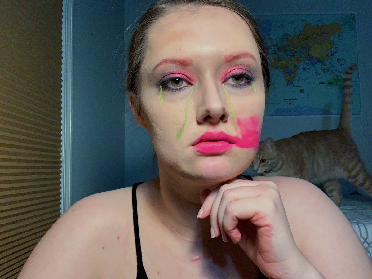 esotericene's tweet photo. the apocalypse hasn’t treated me well. thankfully my cat has survived, but it’s just us, some makeup, and dirt. #ssgart https://t.co/kWF8XqkEQP
