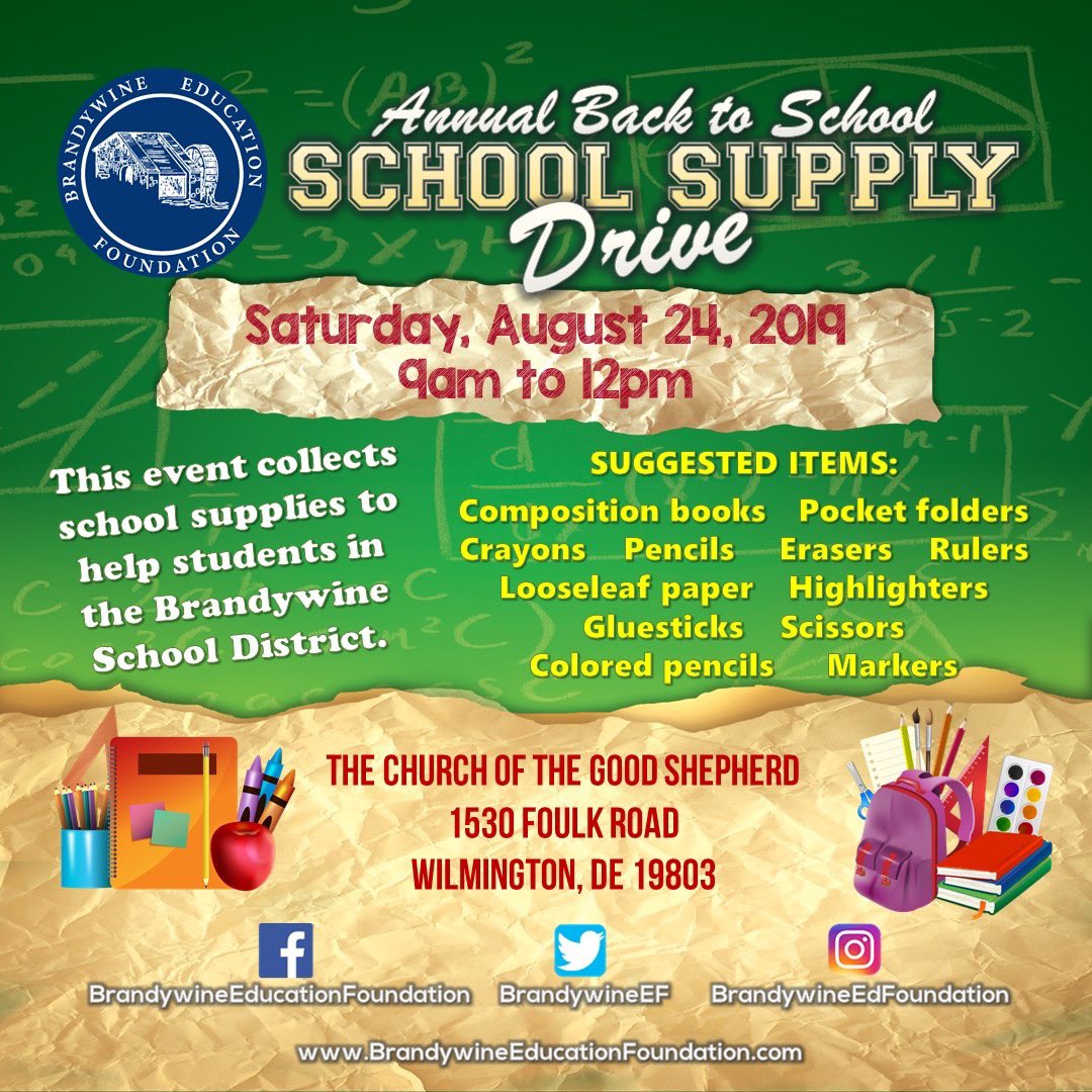 Make sure to mark your calendars for August 24th from 9am to 12pm for our annual Back to School Supply Drive! Thank you to Lutheran Church of the Good Shepherd for hosting us again this year!