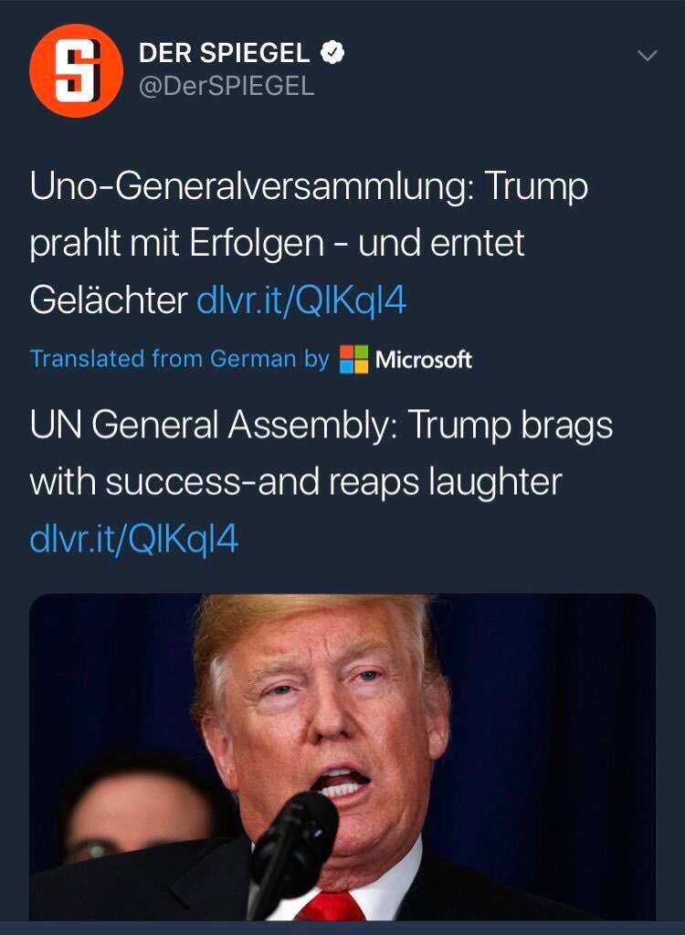 US_Latino's tweet photo. @realDonaldTrump .@realDonaldTrump 

“America is respected again”.
- Donald J. Trump

Sir,

World leaders literally LAUGHED AT YOU at the largest world stage, at the United Nations General Assembly.

#UNGA2018 https://t.co/acN8UfEcMy