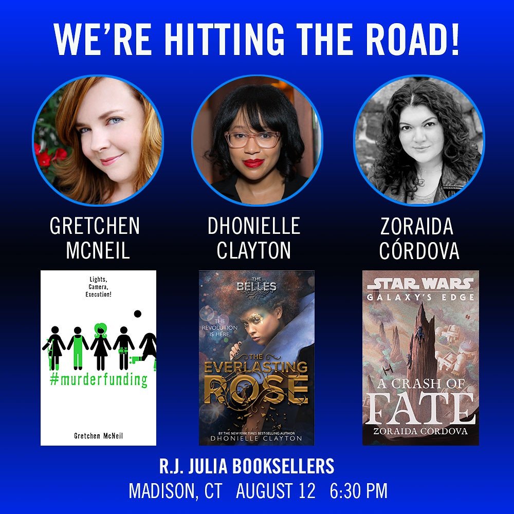 Tomorrow night, Connecticut!!! At <a href="/rjjulia/">RJ Julia Booksellers</a>! 

#authorsofinstagram #authorlife #authorevent #booksigning #GretchenMcNeil #zoraidacordova #dhonielleclayton #murderfunding #murderfundingtour