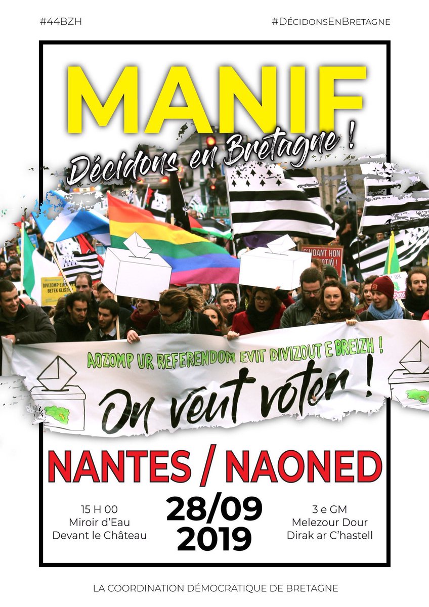 Les affiches et les flys sont prêts pour la manif de #Nantes en #Bretagne du 28/09 ! Pour mettre le droit de décider à l'agenda politique breton MOBILISATION ! #bzh