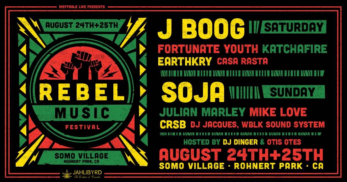 somoconcerts's tweet image. The BIGGEST MOST REBELLIOUS Sunday of Summer 2019 is coming in just two weeks!! #REBELMUSICFESTIVAL at @SOMOvillage will be two days of the highest reggae vibes right here in #SonomaCounty! Get your tickets now 》》 SOMOconcerts.com