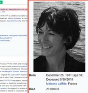 Ghislaine Maxwell is likely the next #clinton suicide.  They already have the future killdate listed on that wik-whatever-it-is-called site.  #ClintonKillCount #wrathofclintons #ClintonBodyCount #ClintonCartel #ClintonCash #Clintoncide #ClintonCrimeFamily